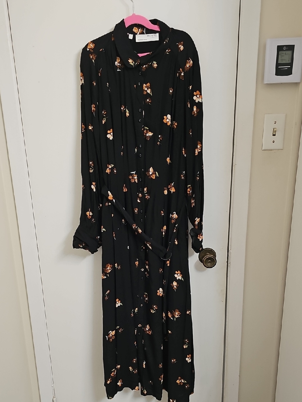 Selected Dress with Orange Floral Print - Black